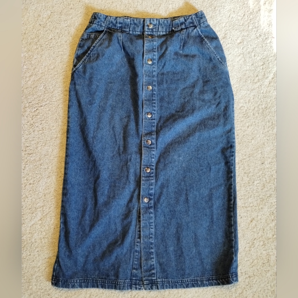 Vintage 100% Cotton Denim Midi Skirt